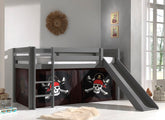 Pino Grey Wood Mid Sleeper W/Optional Slide & Curtain